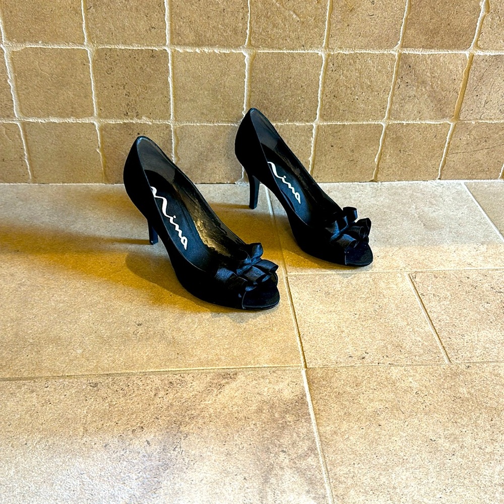 Nina black peep toe heels